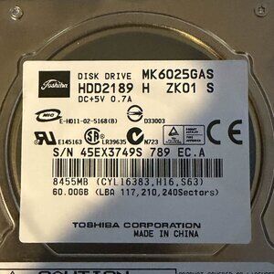 Toshia Apple Disk Drive 60GB **Untested**